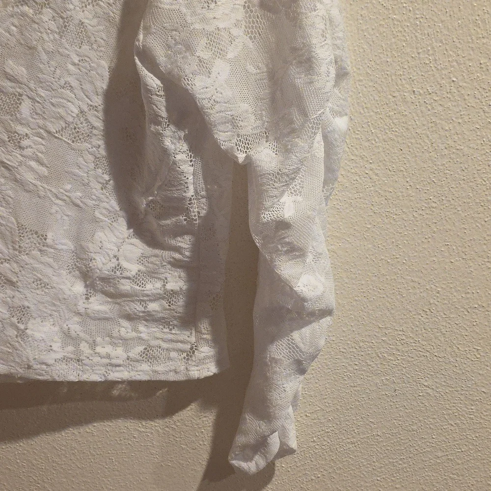 NWOT Free People Rotation Layering Ruched White Lace Sheer Top Size L